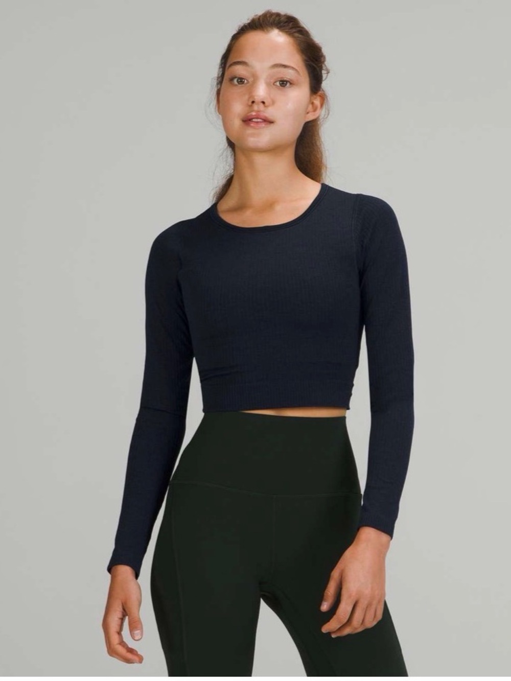 lululemon athletica Long Sleeve Ribbed Crop Top - Navy Blue